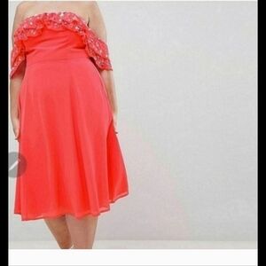 NWT STUNNING!!!!!! RARE HTF NWT ASOS 18 NEON CORAL EMBELLISHED OFF SHOULDer dres
